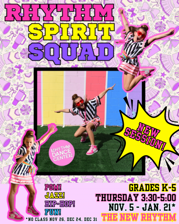 Rhythm Spirit Squad is a high-energy, confidence-building experience for dancers in Grades K–5 who are ready to learn, make new friends, and have FUN!